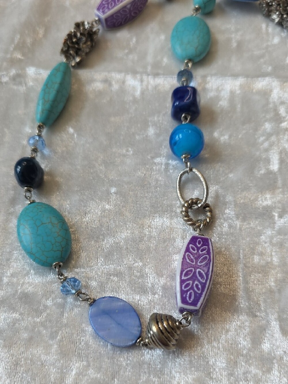 Premier Designs Blue Lagoon Turquoise, Purple & Blue Beaded Statement Necklace - Picture 6 of 6